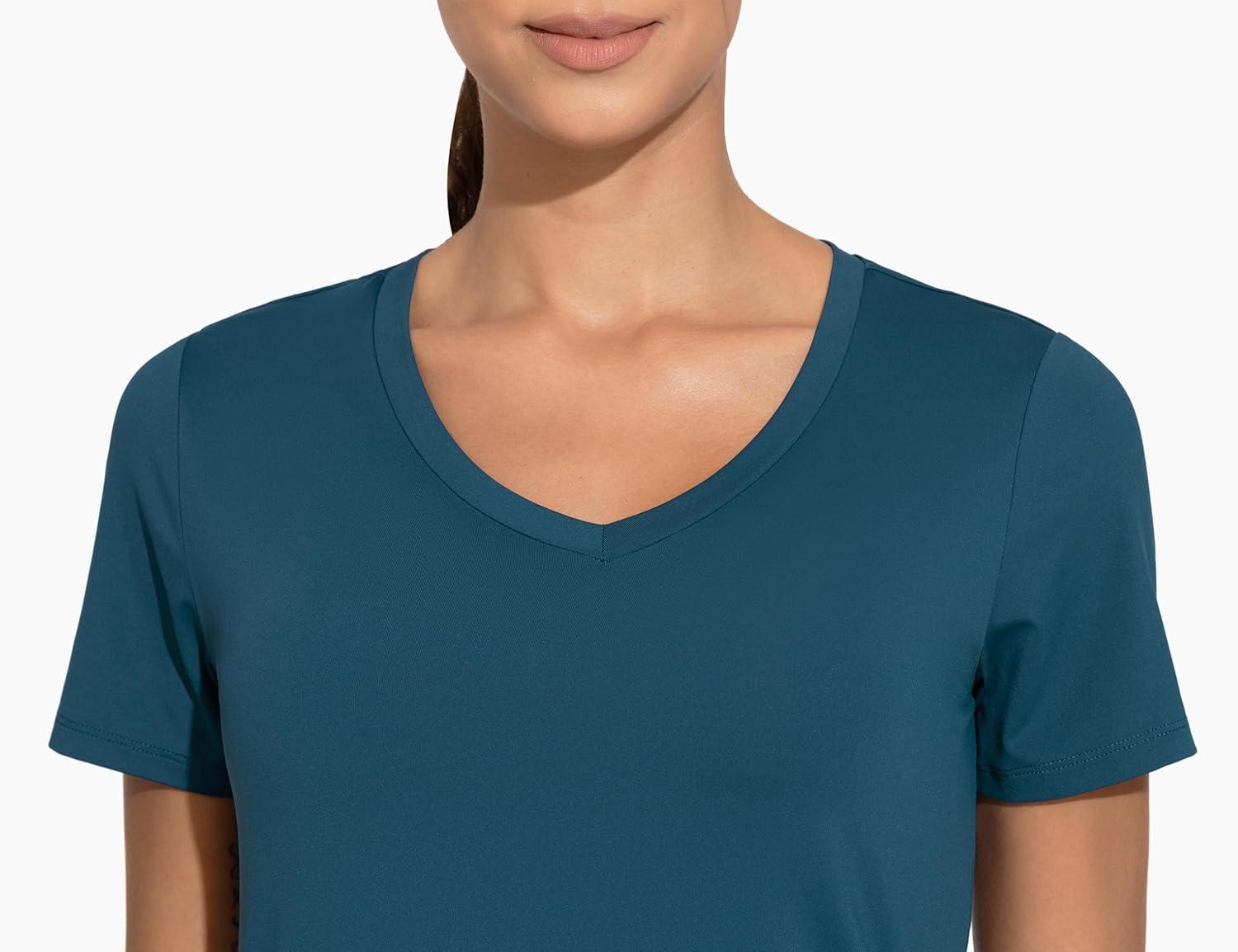 imageTHE GYM PEOPLE Womens VNeck Workout Shirts Short Sleeve Breathable Basic Yoga Athletic TShirtsDark Blue Green