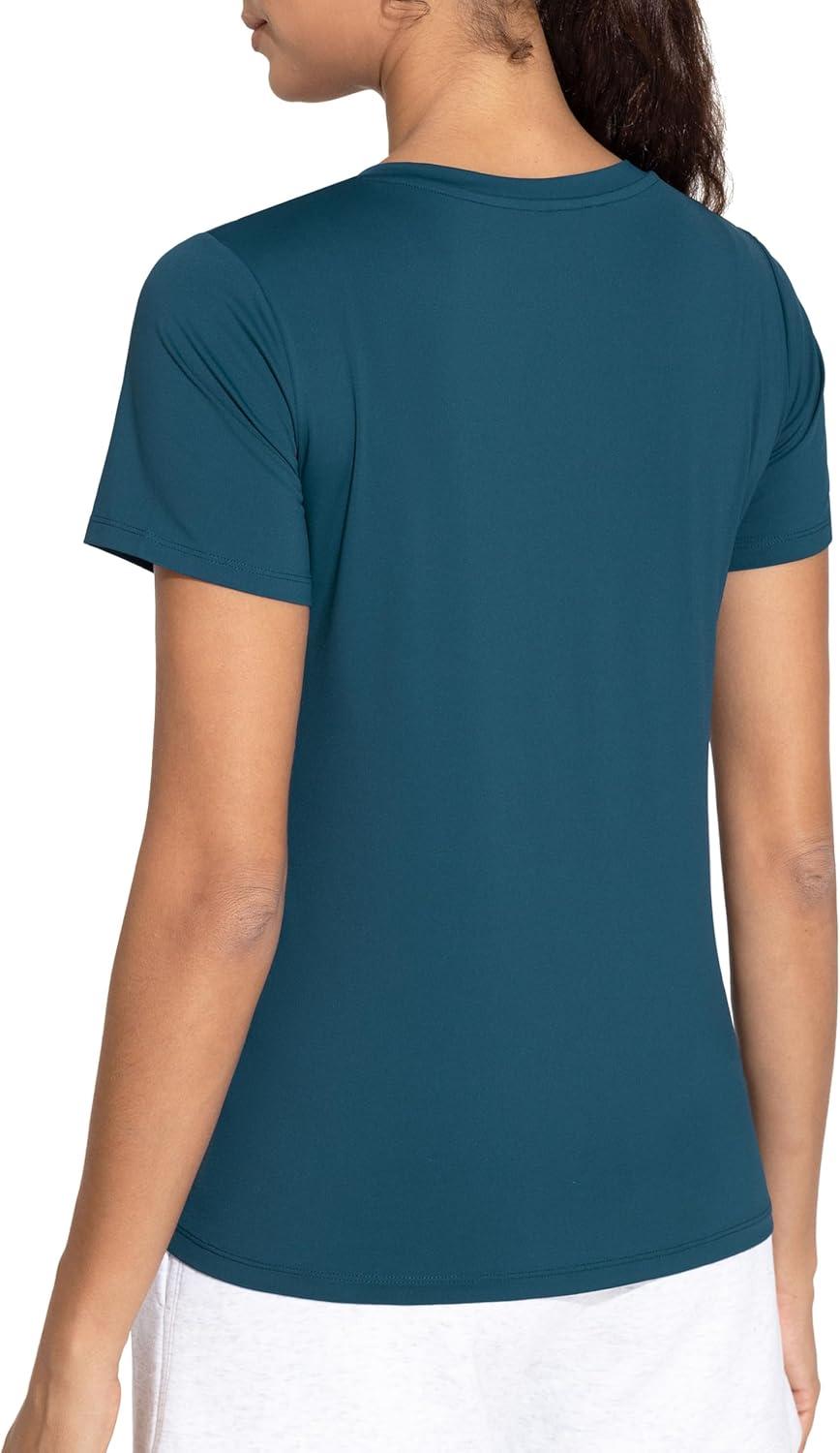 imageTHE GYM PEOPLE Womens VNeck Workout Shirts Short Sleeve Breathable Basic Yoga Athletic TShirtsDark Blue Green