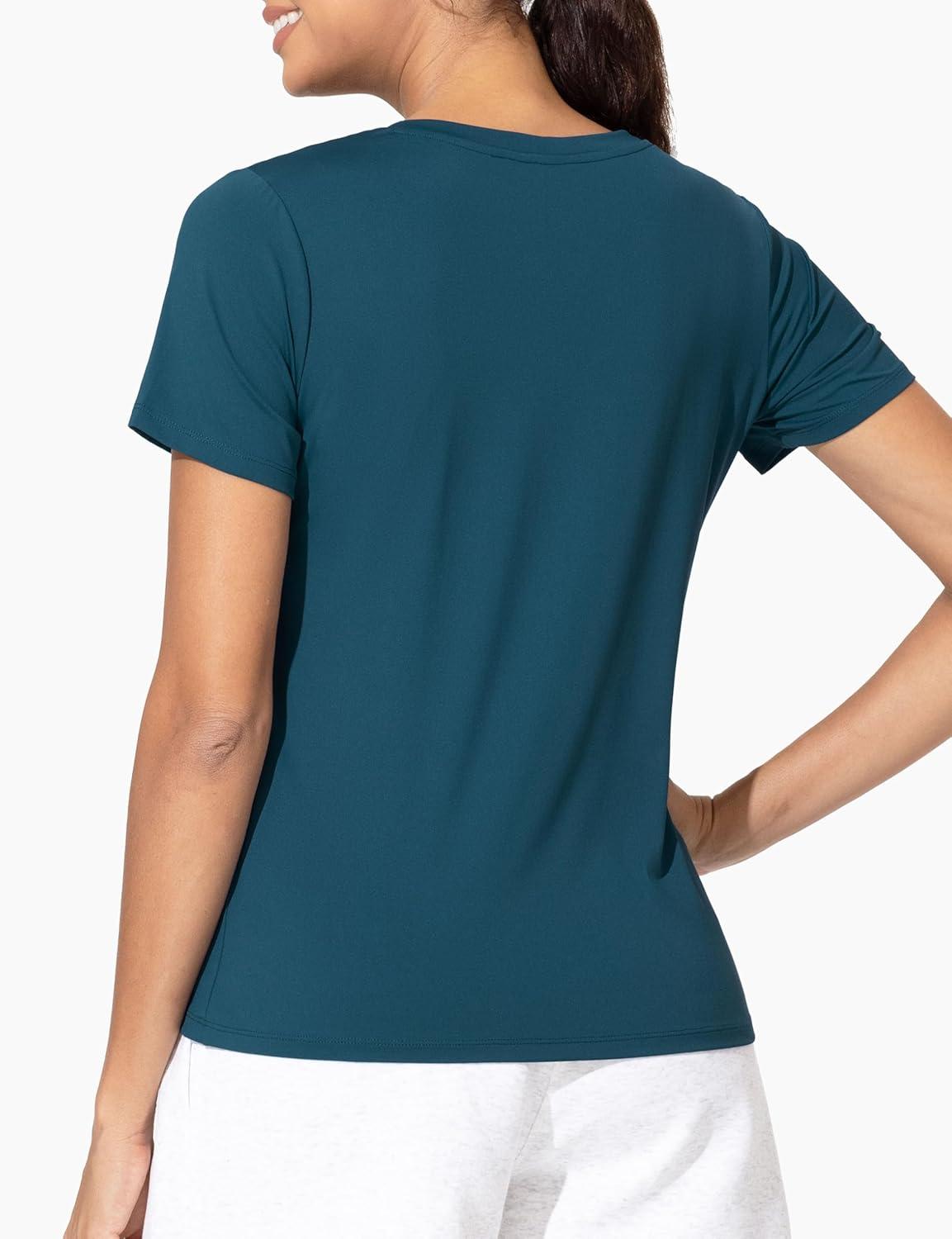 imageTHE GYM PEOPLE Womens VNeck Workout Shirts Short Sleeve Breathable Basic Yoga Athletic TShirtsDark Blue Green