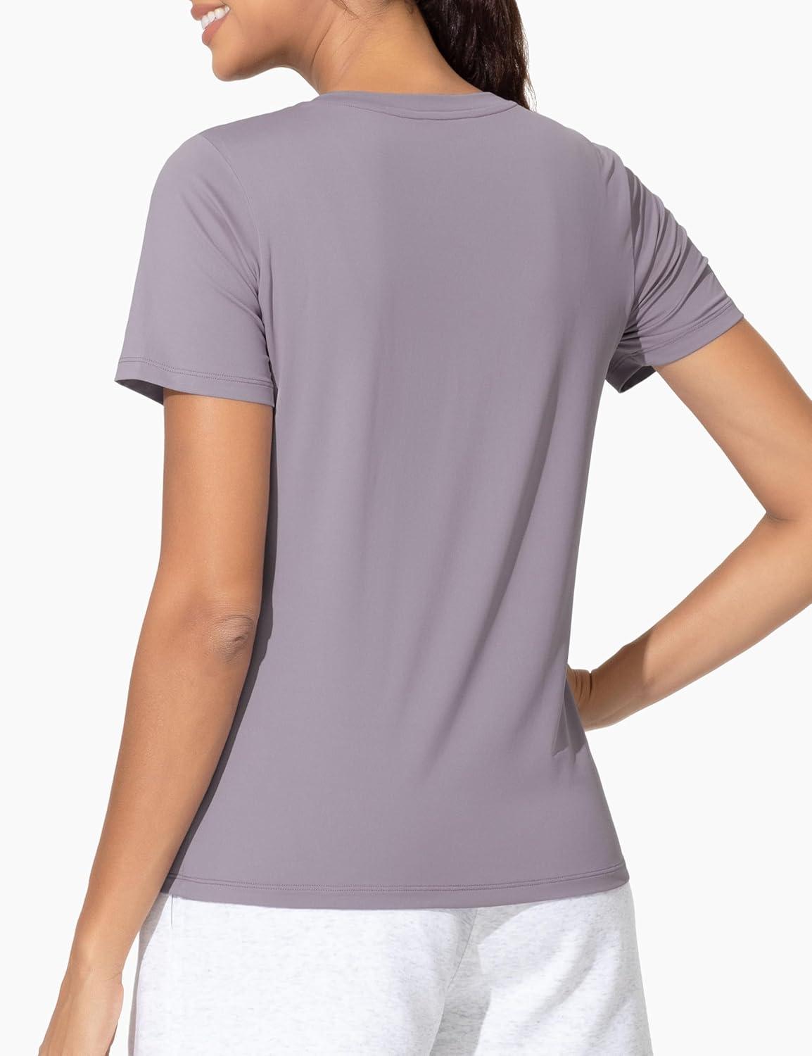 imageTHE GYM PEOPLE Womens VNeck Workout Shirts Short Sleeve Breathable Basic Yoga Athletic TShirtsGrey Purple