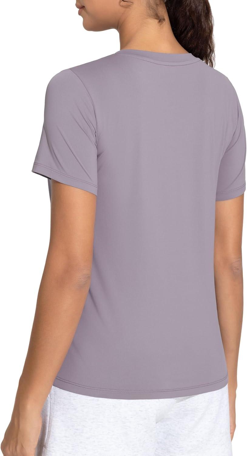 imageTHE GYM PEOPLE Womens VNeck Workout Shirts Short Sleeve Breathable Basic Yoga Athletic TShirtsGrey Purple