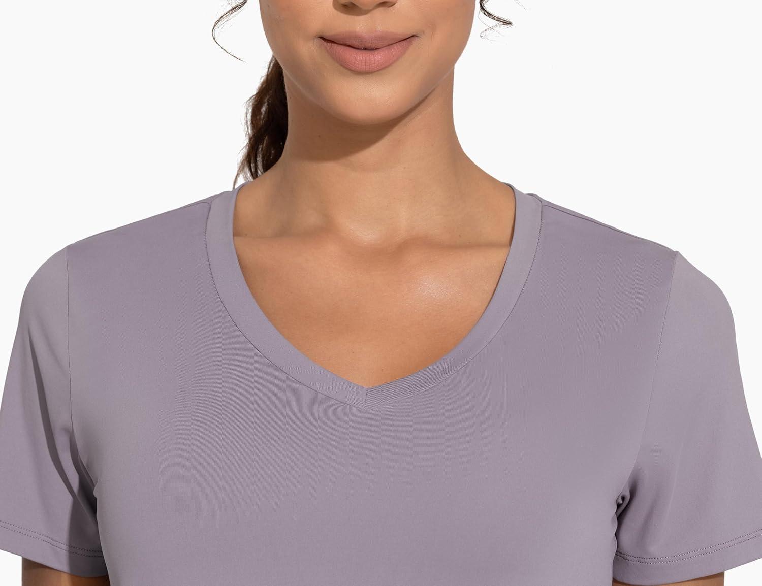 imageTHE GYM PEOPLE Womens VNeck Workout Shirts Short Sleeve Breathable Basic Yoga Athletic TShirtsGrey Purple