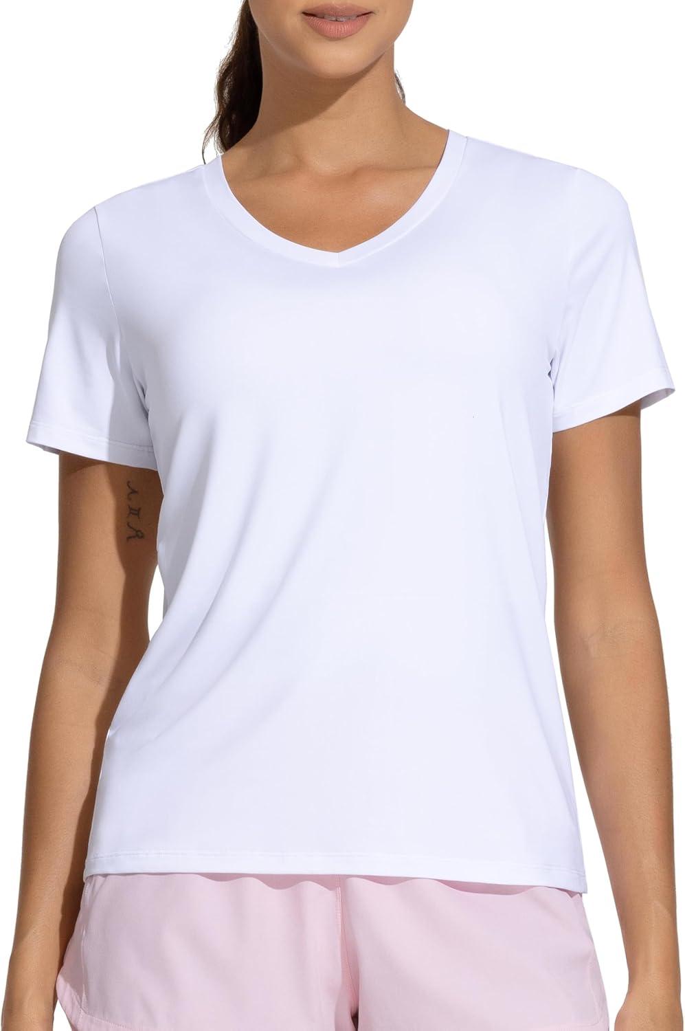 imageTHE GYM PEOPLE Womens VNeck Workout Shirts Short Sleeve Breathable Basic Yoga Athletic TShirtsWhite