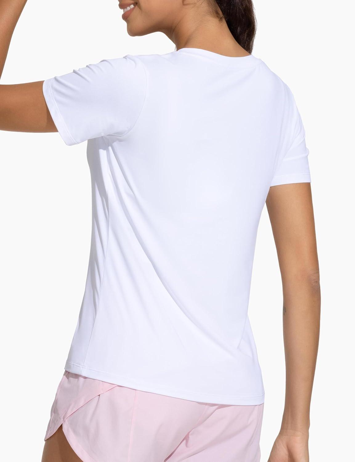 imageTHE GYM PEOPLE Womens VNeck Workout Shirts Short Sleeve Breathable Basic Yoga Athletic TShirtsWhite