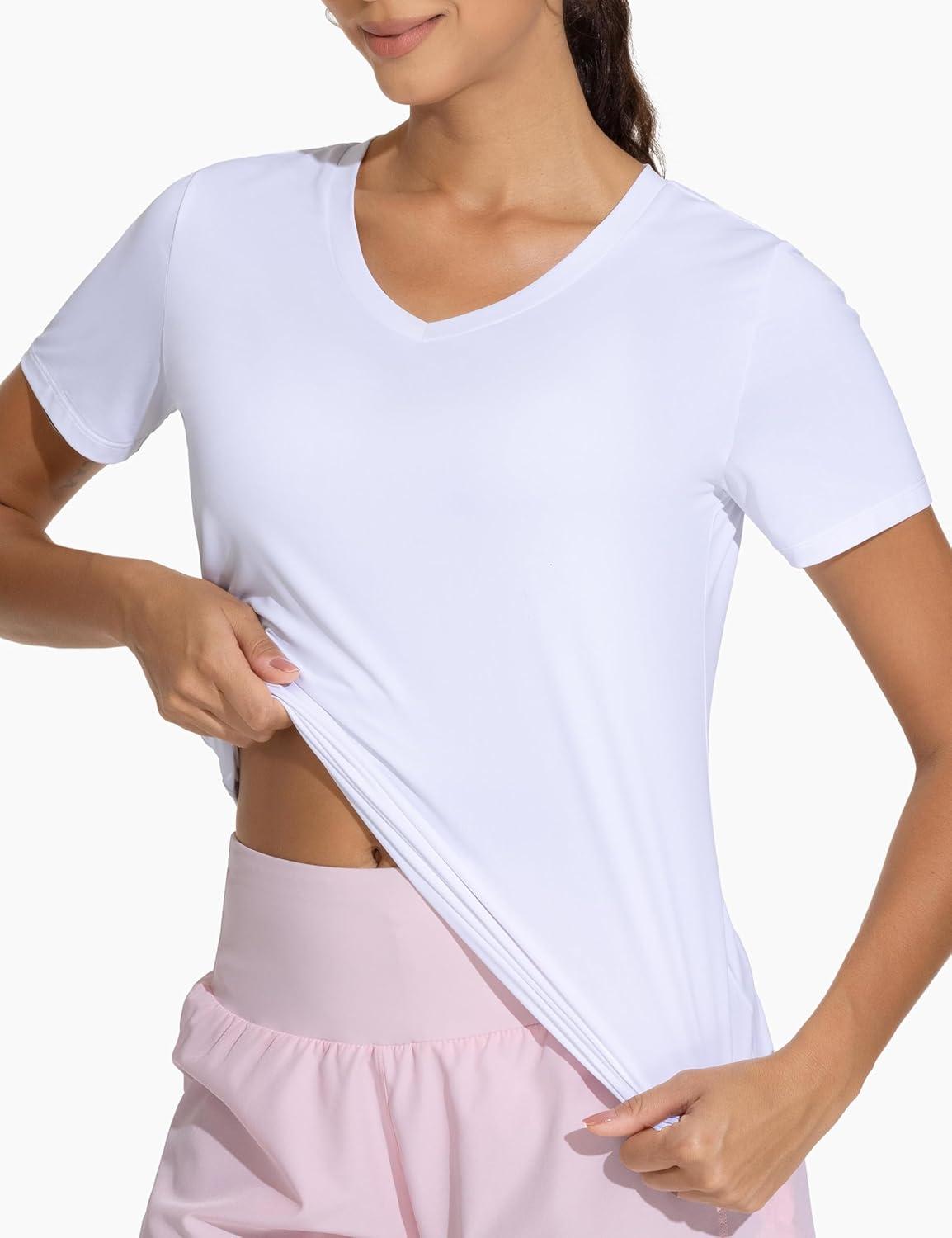 imageTHE GYM PEOPLE Womens VNeck Workout Shirts Short Sleeve Breathable Basic Yoga Athletic TShirtsWhite