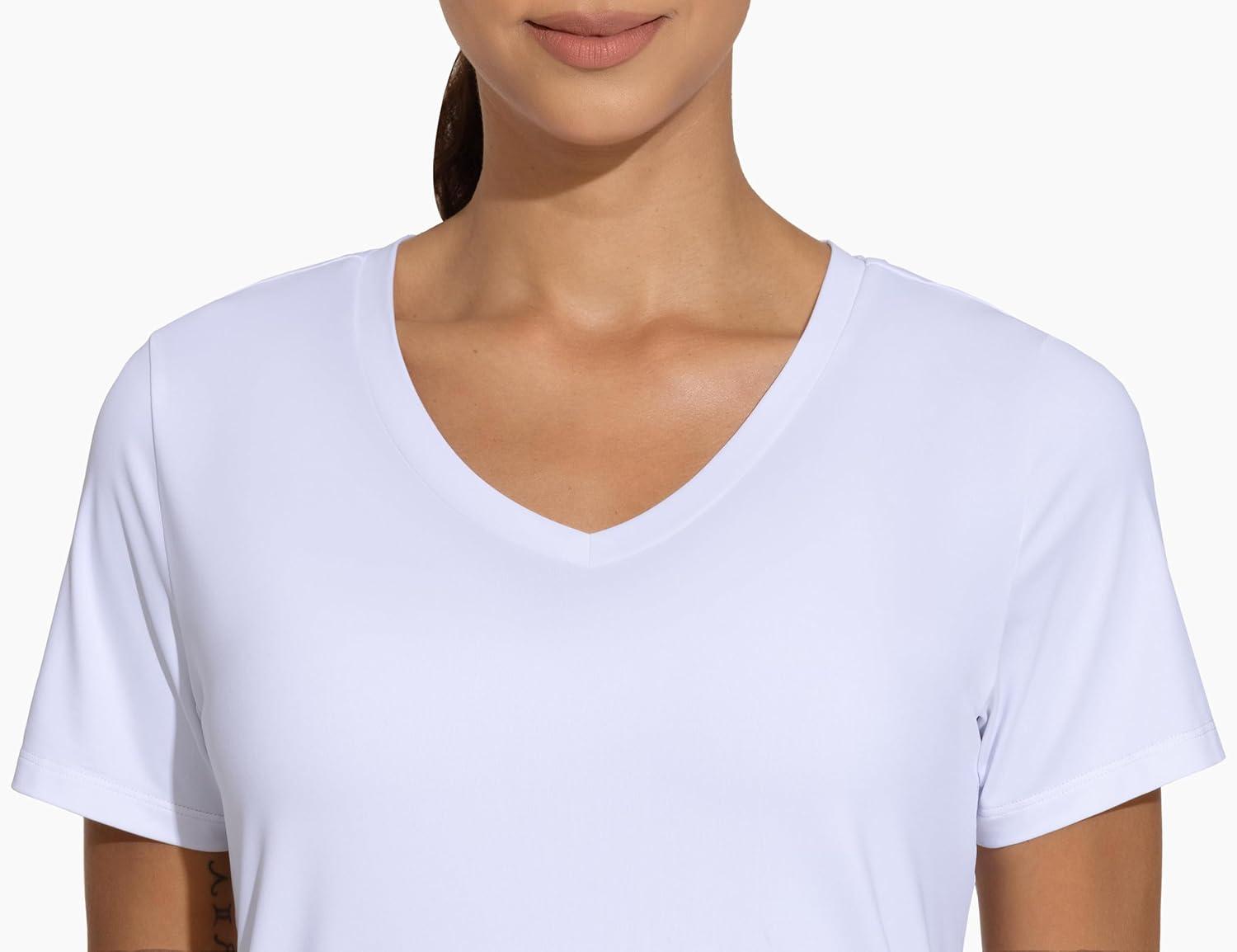 imageTHE GYM PEOPLE Womens VNeck Workout Shirts Short Sleeve Breathable Basic Yoga Athletic TShirtsWhite