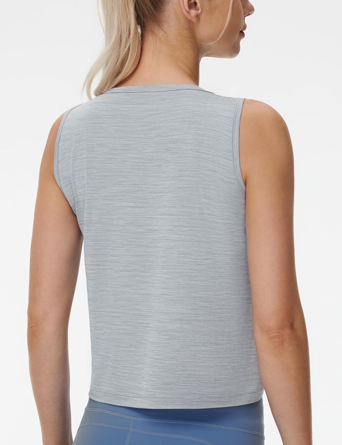 imageTHE GYM PEOPLE Womens Workout Crop Tank Tops Sleeveless Cross Hem Loose Fit Athletic Yoga ShirtsHeather Grey