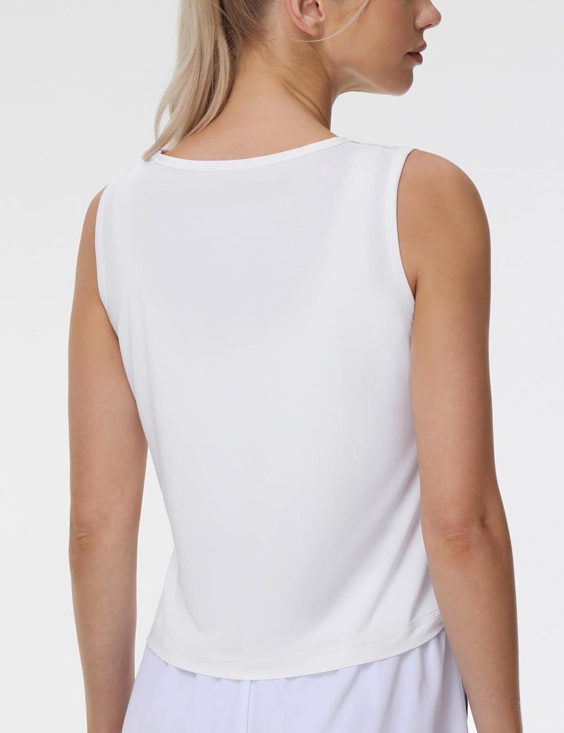 imageTHE GYM PEOPLE Womens Workout Crop Tank Tops Sleeveless Cross Hem Loose Fit Athletic Yoga ShirtsWhite