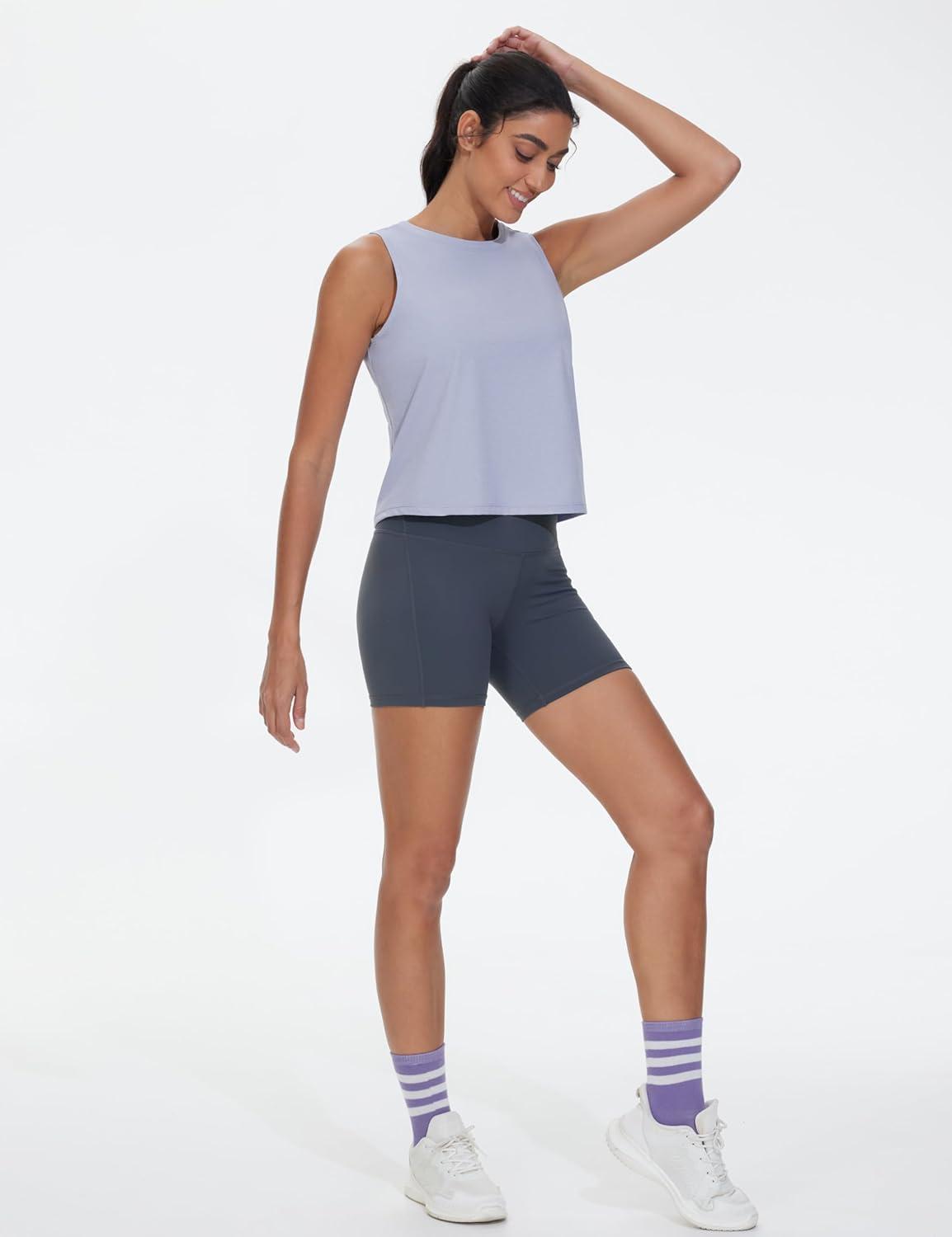imageTHE GYM PEOPLE Womens Workout Tank Tops 3 Pack Quick Dry Athletic Running Sleeveless ShirtsBlackWhiteLight Purple