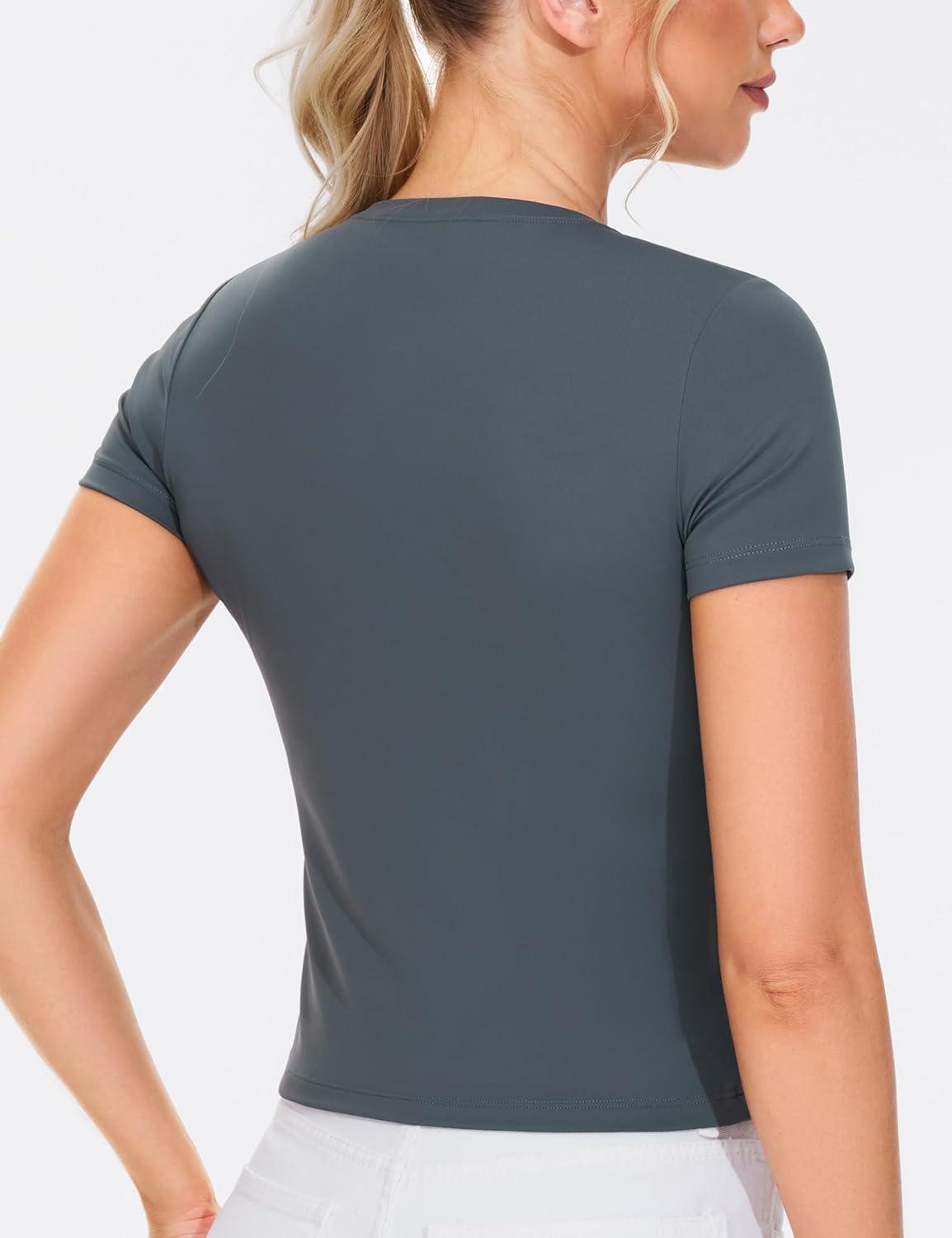 imageTHE GYM PEOPLE Womens Workout Tops Short Sleeve Slim Fit Breathable Athletic Yoga Running Casual Basic Tee ShirtsDark Grey