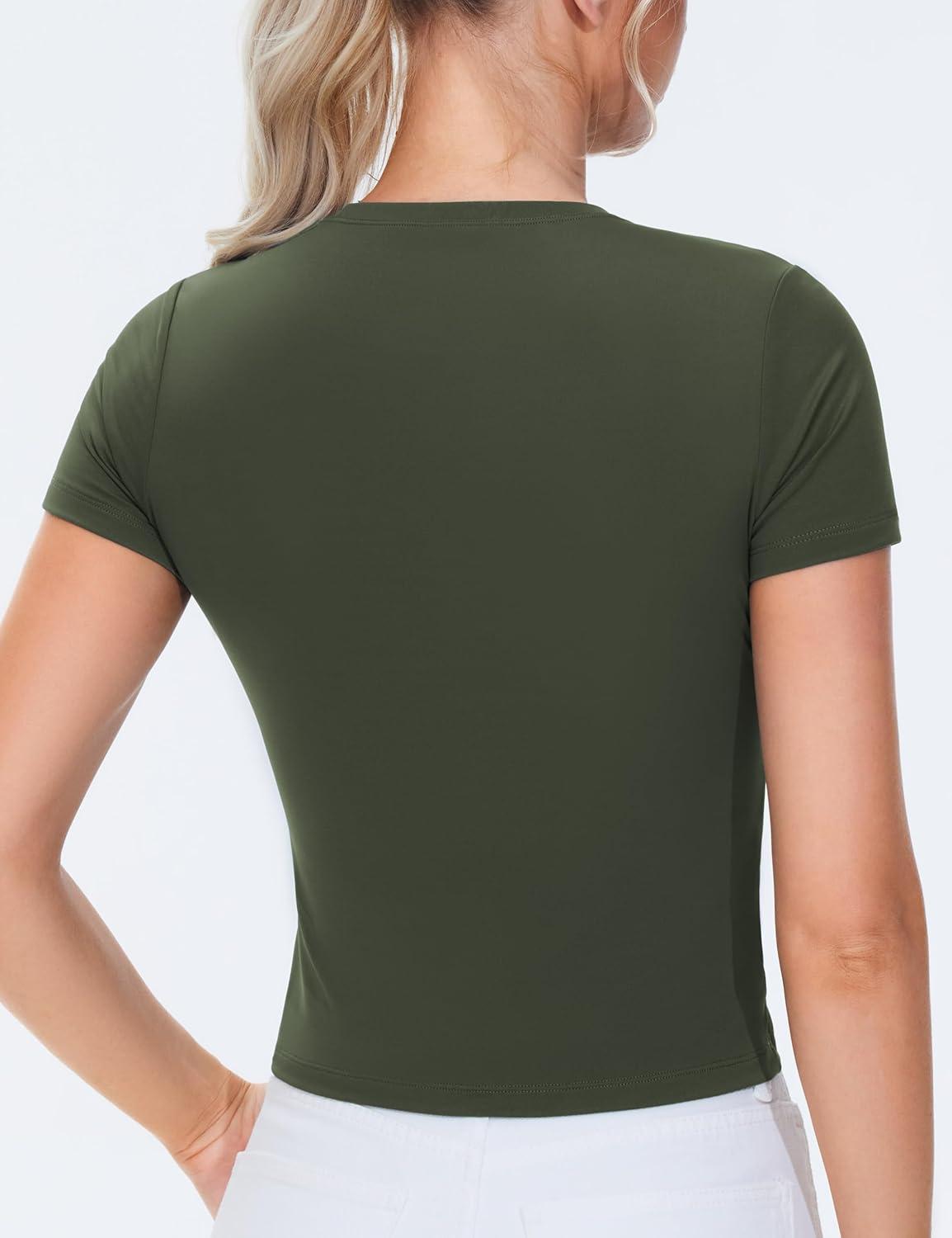 imageTHE GYM PEOPLE Womens Workout Tops Short Sleeve Slim Fit Breathable Athletic Yoga Running Casual Basic Tee ShirtsDark Olive