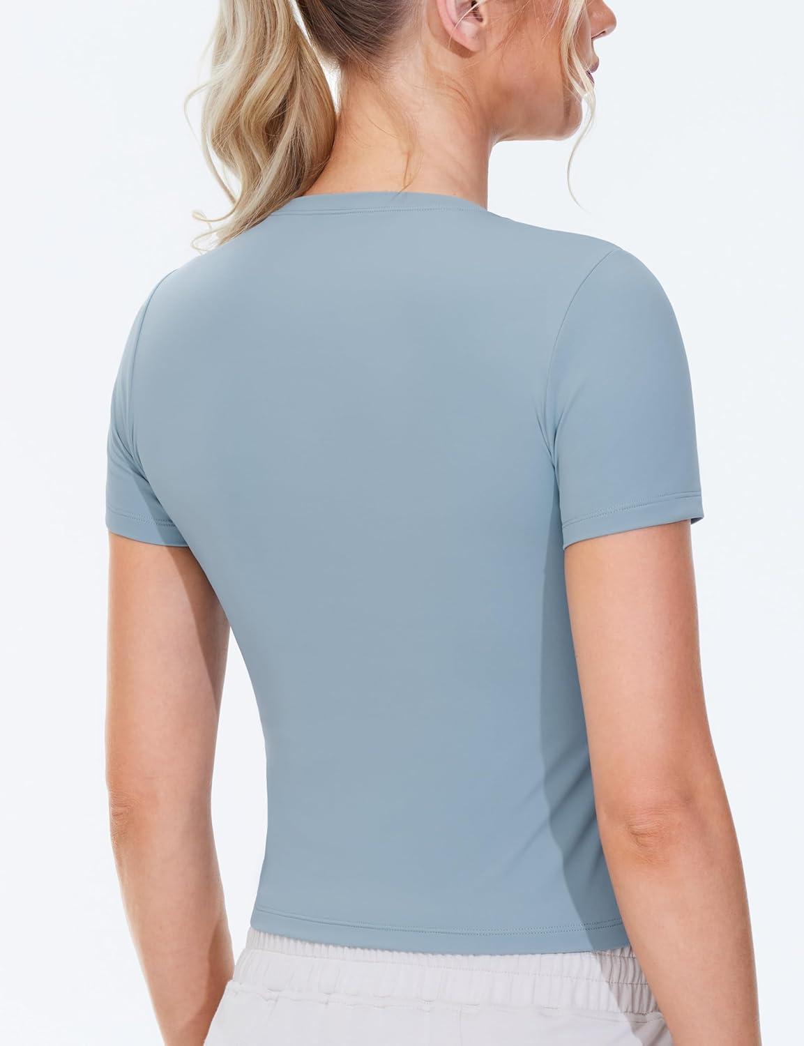 imageTHE GYM PEOPLE Womens Workout Tops Short Sleeve Slim Fit Breathable Athletic Yoga Running Casual Basic Tee ShirtsDenim Blue