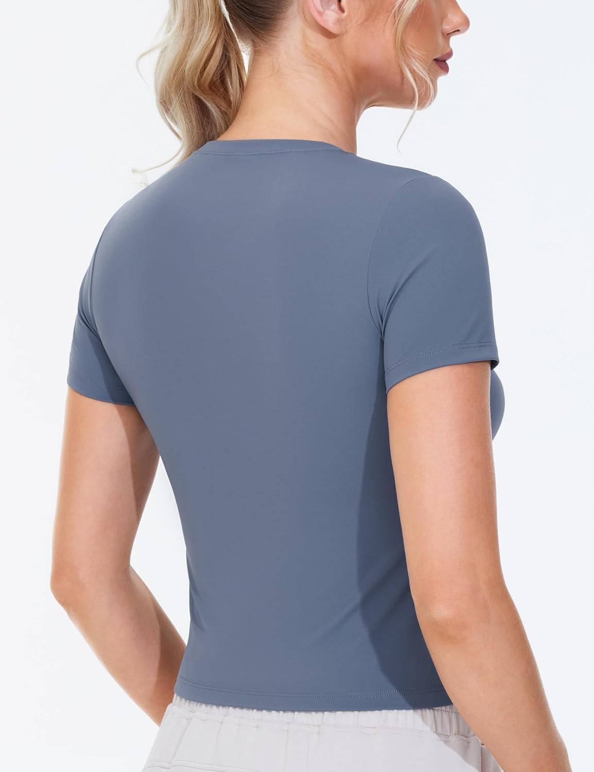 imageTHE GYM PEOPLE Womens Workout Tops Short Sleeve Slim Fit Breathable Athletic Yoga Running Casual Basic Tee ShirtsInk Blue