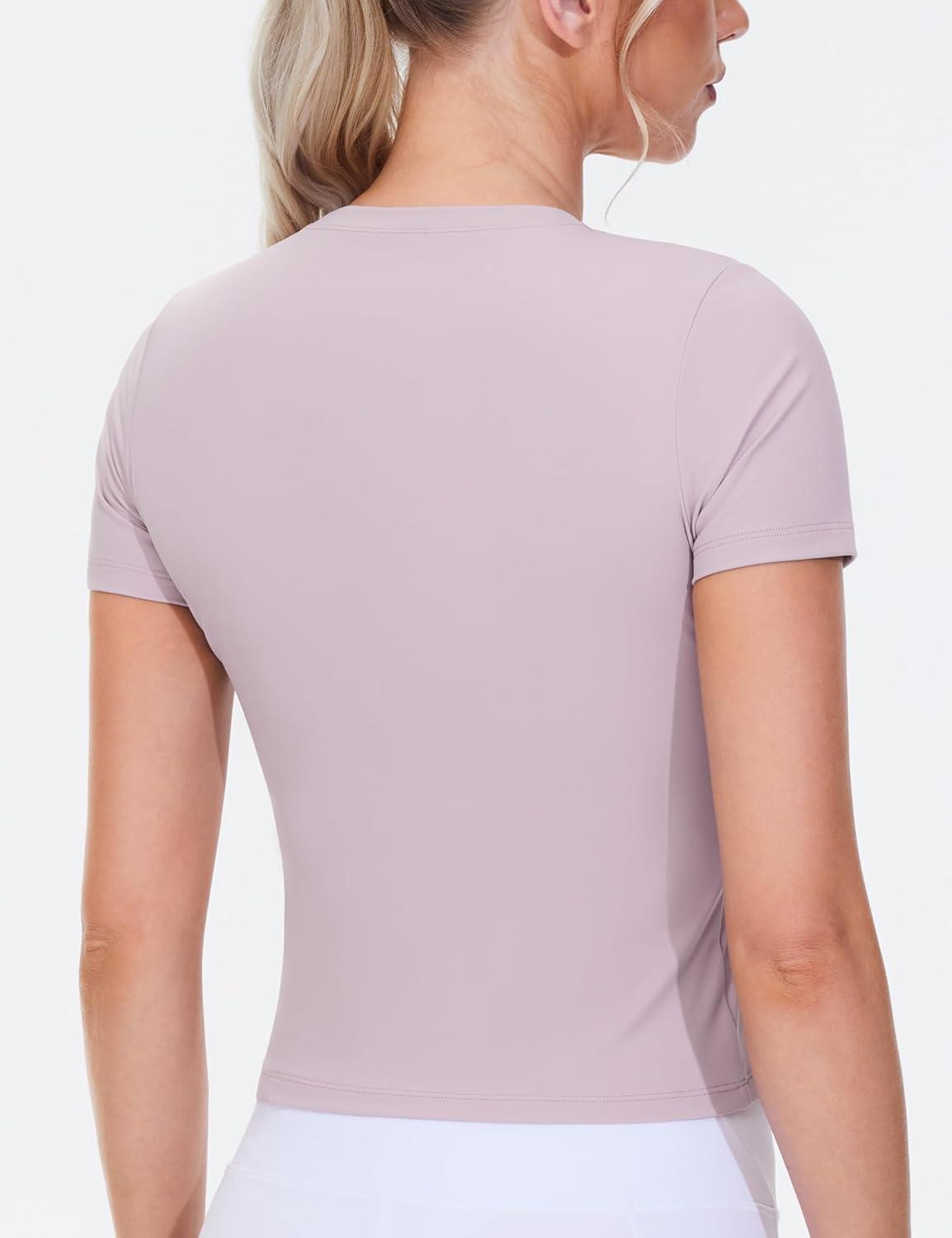 imageTHE GYM PEOPLE Womens Workout Tops Short Sleeve Slim Fit Breathable Athletic Yoga Running Casual Basic Tee ShirtsLight Purple