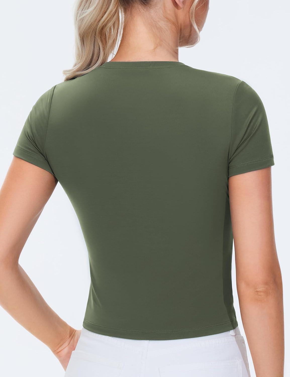 imageTHE GYM PEOPLE Womens Workout Tops Short Sleeve Slim Fit Breathable Athletic Yoga Running Casual Basic Tee ShirtsOlive Green