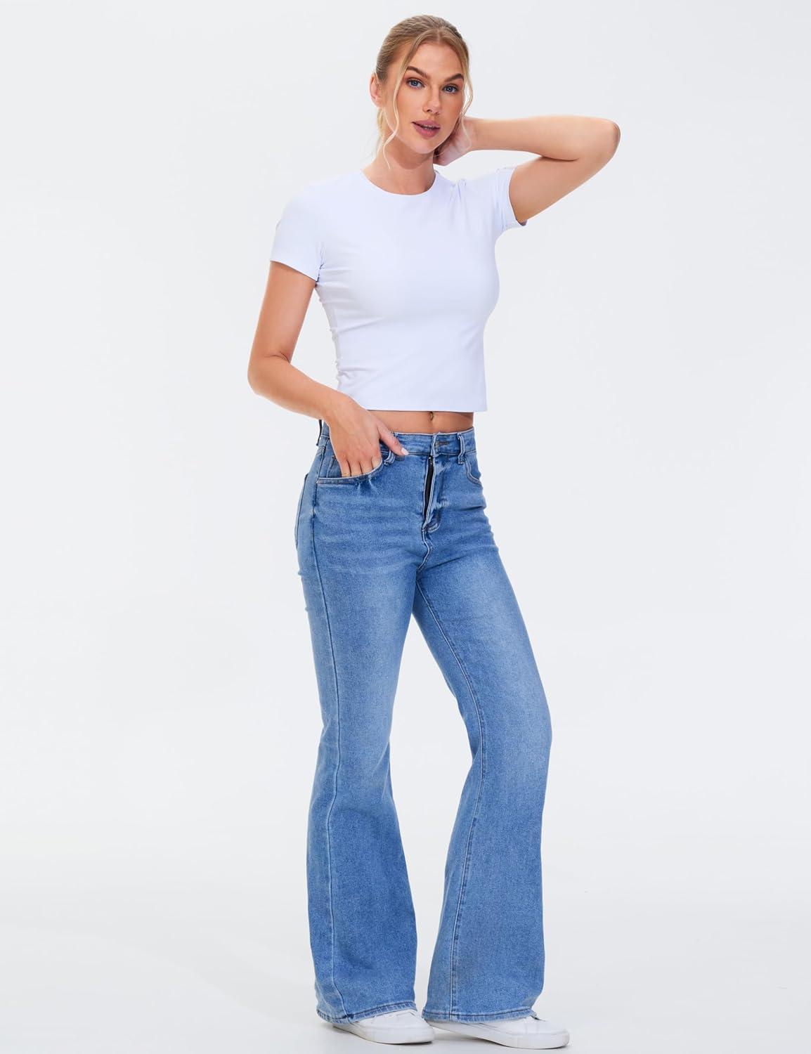 imageTHE GYM PEOPLE Womens Workout Tops Short Sleeve Slim Fit Breathable Athletic Yoga Running Casual Basic Tee ShirtsWhite