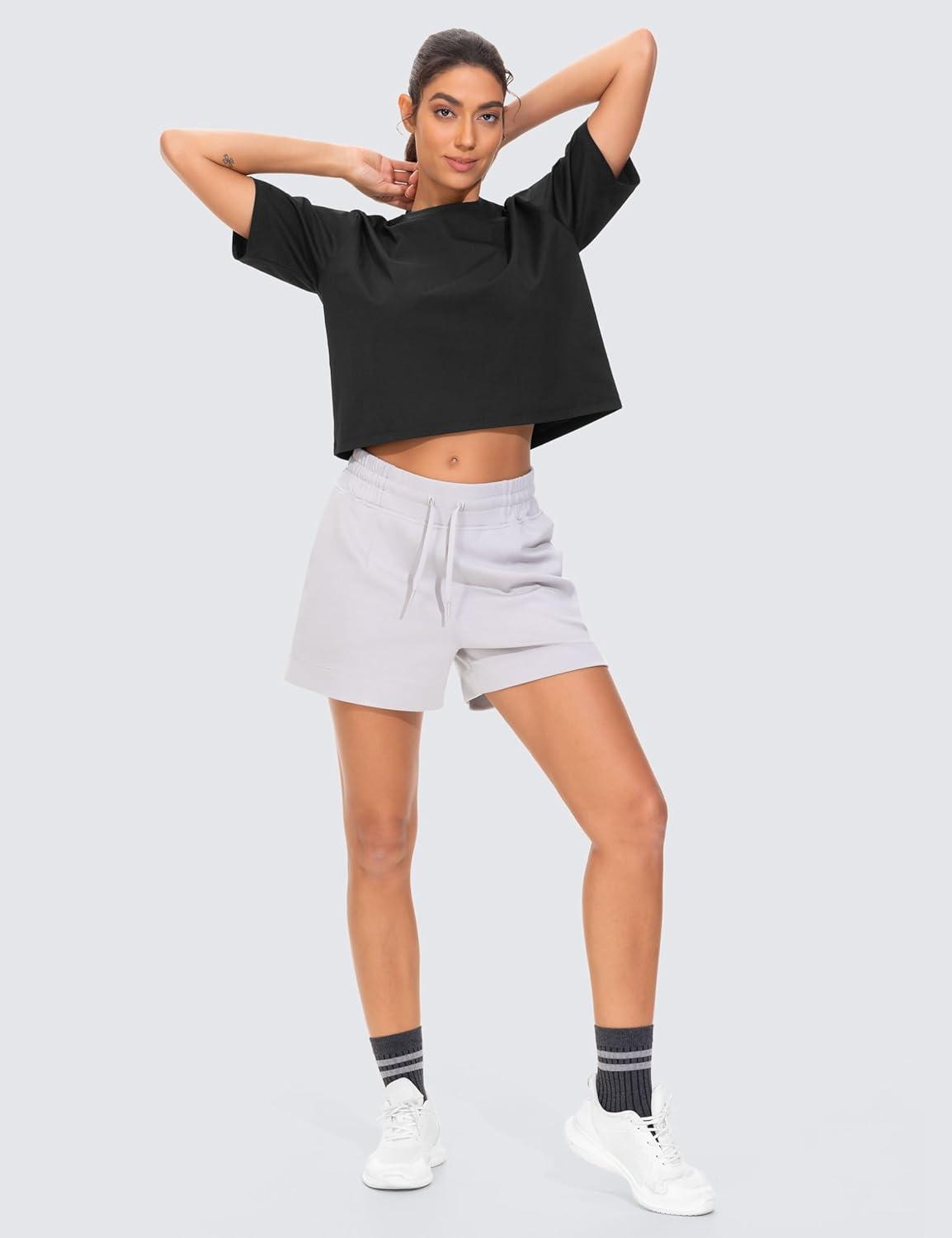 imageTHE GYM PEOPLE Workout Crop Tops for Women Short Sleeve Shirts Loose Fit Yoga Athletic Basic Cropped TShirtsBlack