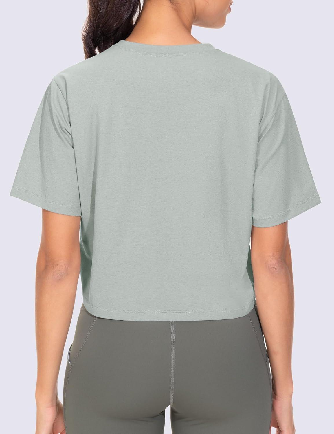 imageTHE GYM PEOPLE Workout Crop Tops for Women Short Sleeve Shirts Loose Fit Yoga Athletic Basic Cropped TShirtsGrey