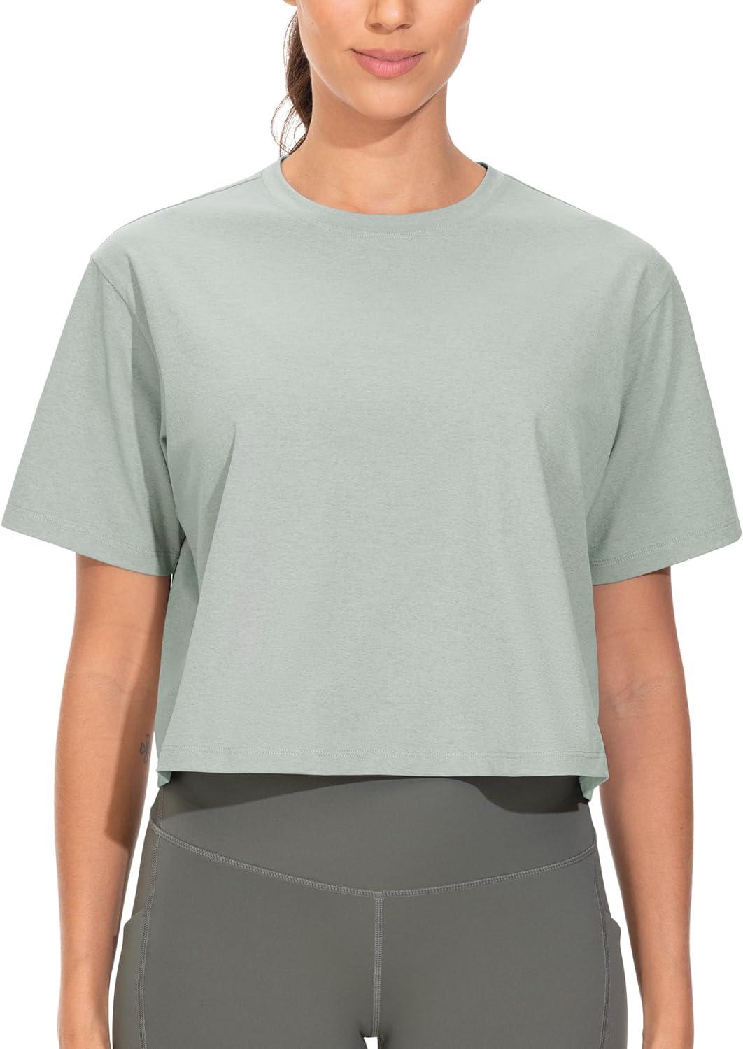 imageTHE GYM PEOPLE Workout Crop Tops for Women Short Sleeve Shirts Loose Fit Yoga Athletic Basic Cropped TShirtsGrey