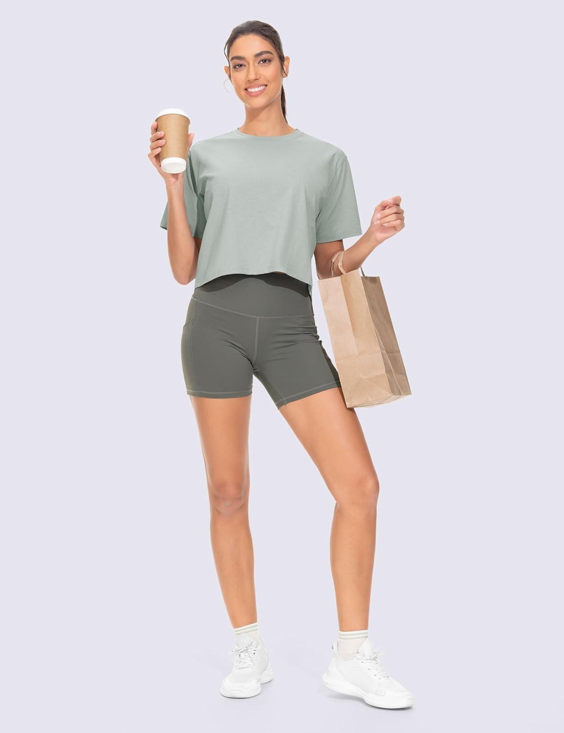 imageTHE GYM PEOPLE Workout Crop Tops for Women Short Sleeve Shirts Loose Fit Yoga Athletic Basic Cropped TShirtsGrey