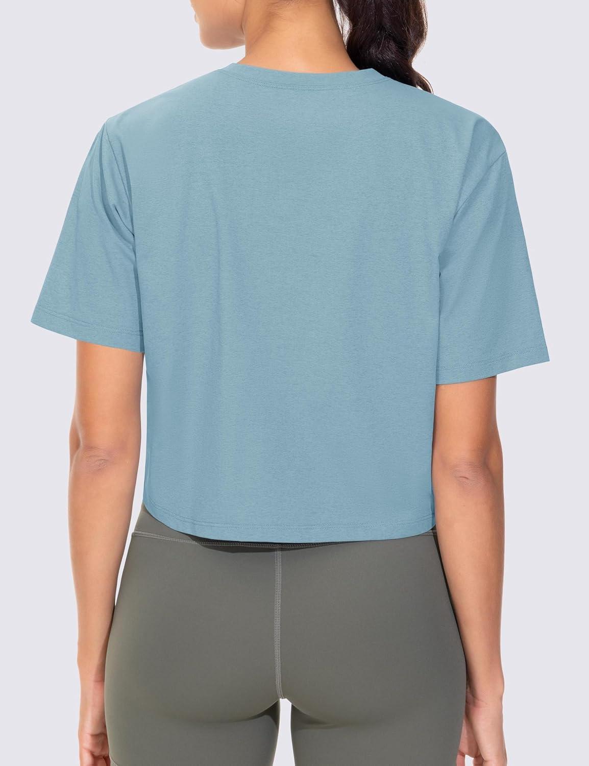imageTHE GYM PEOPLE Workout Crop Tops for Women Short Sleeve Shirts Loose Fit Yoga Athletic Basic Cropped TShirtsInk Blue