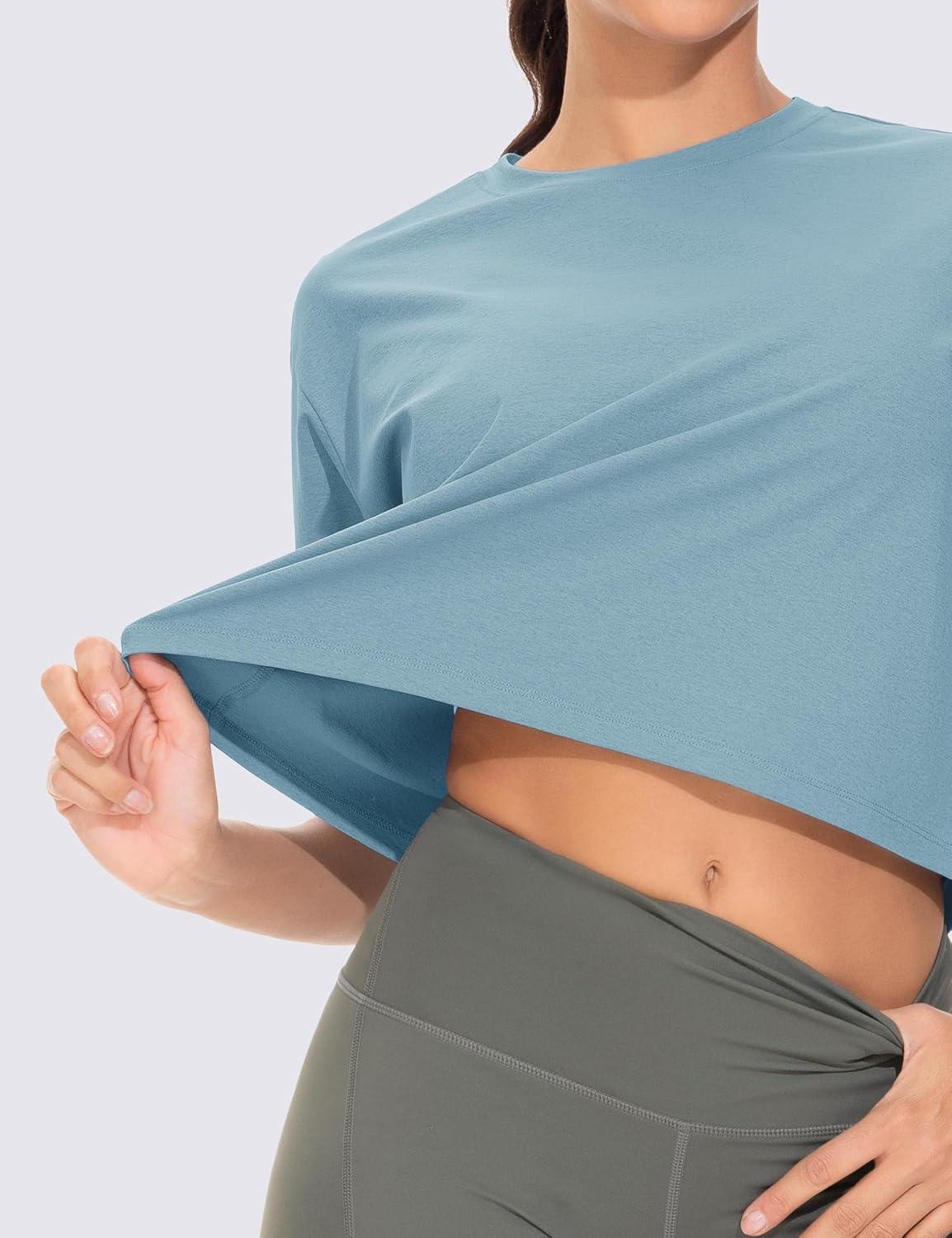 imageTHE GYM PEOPLE Workout Crop Tops for Women Short Sleeve Shirts Loose Fit Yoga Athletic Basic Cropped TShirtsInk Blue