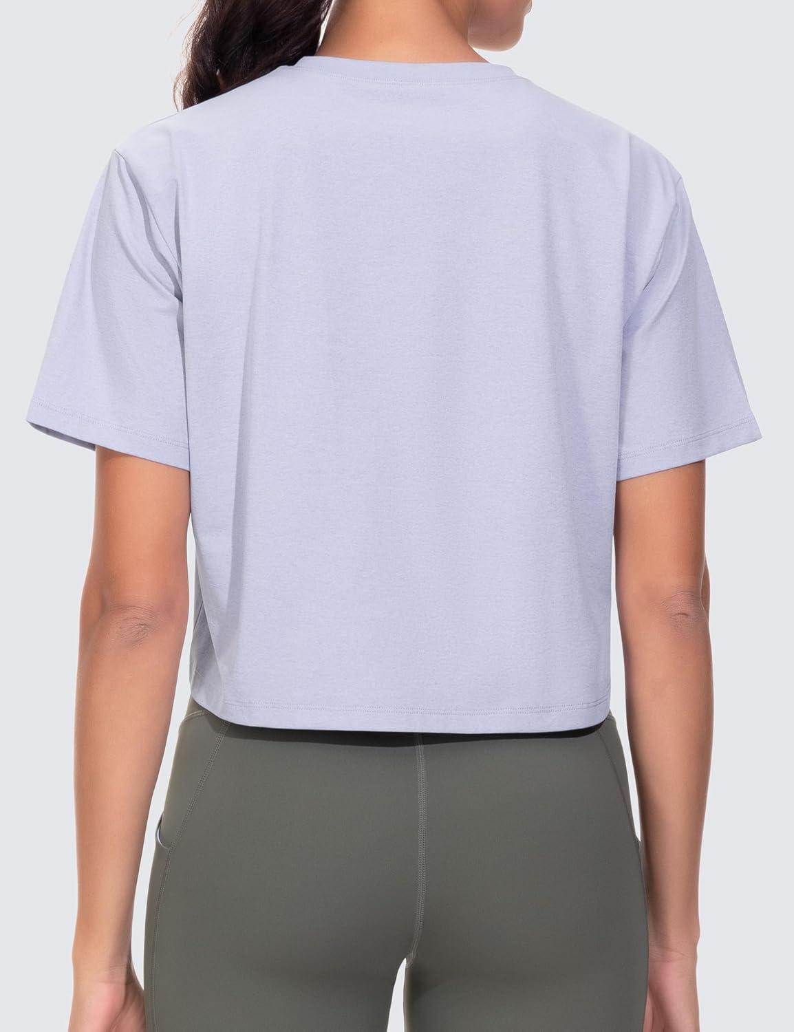 imageTHE GYM PEOPLE Workout Crop Tops for Women Short Sleeve Shirts Loose Fit Yoga Athletic Basic Cropped TShirtsLight Purple