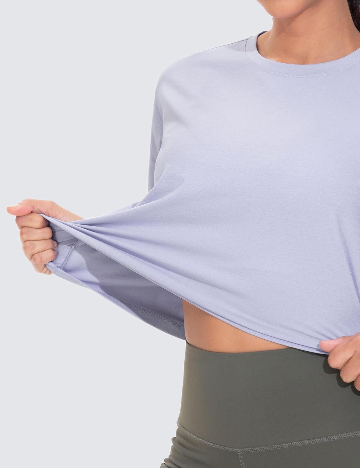 imageTHE GYM PEOPLE Workout Crop Tops for Women Short Sleeve Shirts Loose Fit Yoga Athletic Basic Cropped TShirtsLight Purple