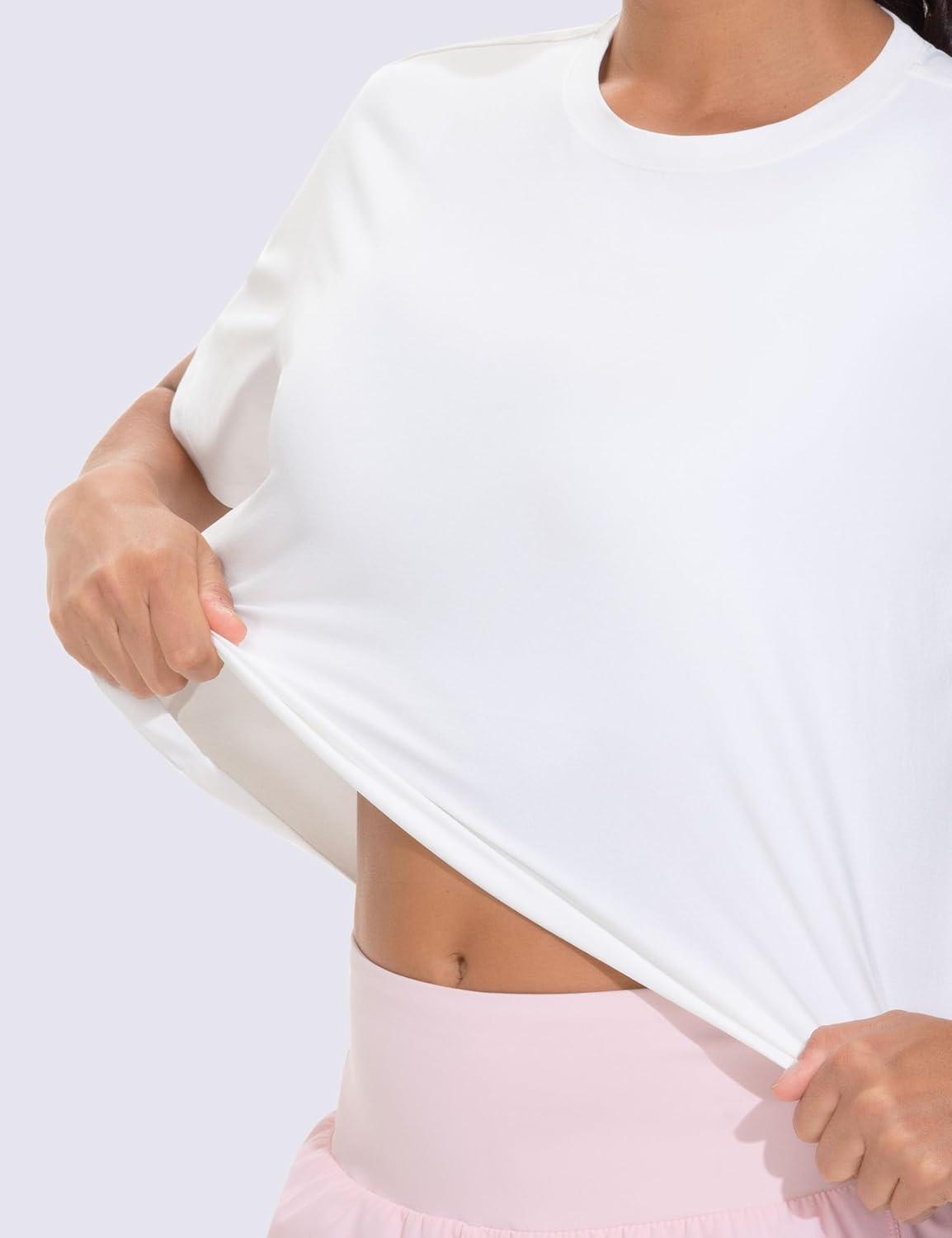 imageTHE GYM PEOPLE Workout Crop Tops for Women Short Sleeve Shirts Loose Fit Yoga Athletic Basic Cropped TShirtsWhite