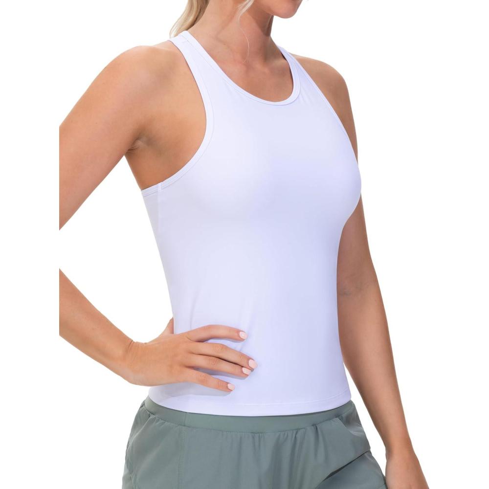 imageTHE GYM PEOPLE Racerback Workout Tank Tops for Women Slim Fit Sleeveless Basic Athletic Running Yoga ShirtsWhite