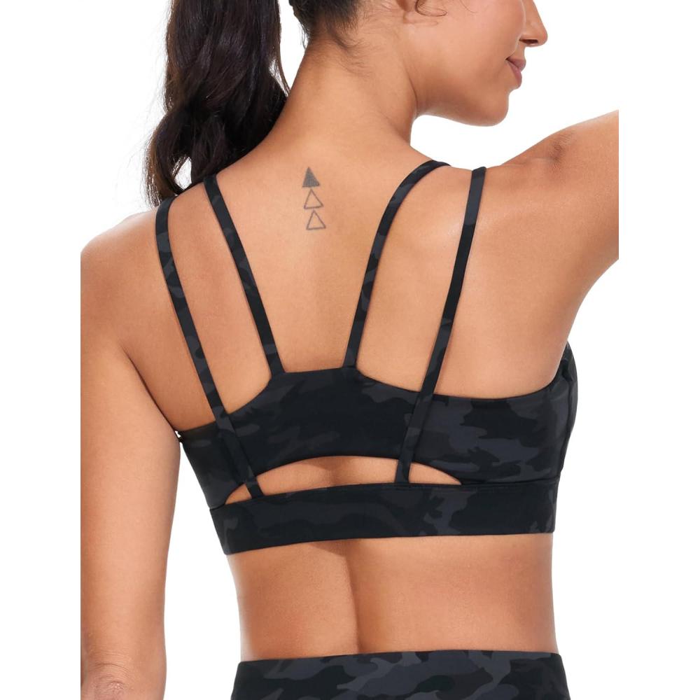 imageTHE GYM PEOPLE Womens Double Spaghetti Strap Sports Bras Supportive Strappy Workout Bra with PaddedBlackgrey Camo