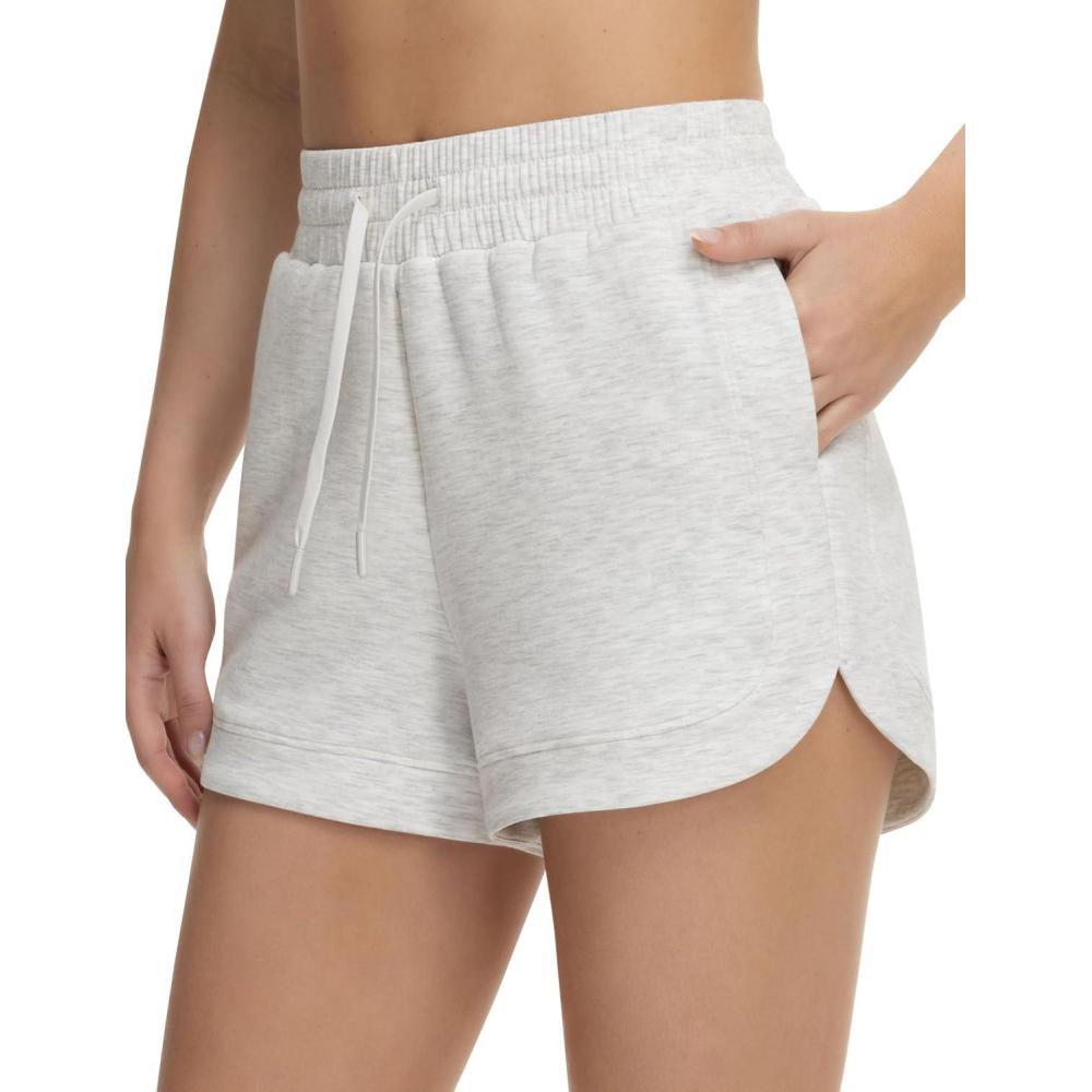 imageTHE GYM PEOPLE Womens Drawstring Sweat Shorts Soft Comfy Dolphin Workout Running Lounge Shorts with PocketsHeather White