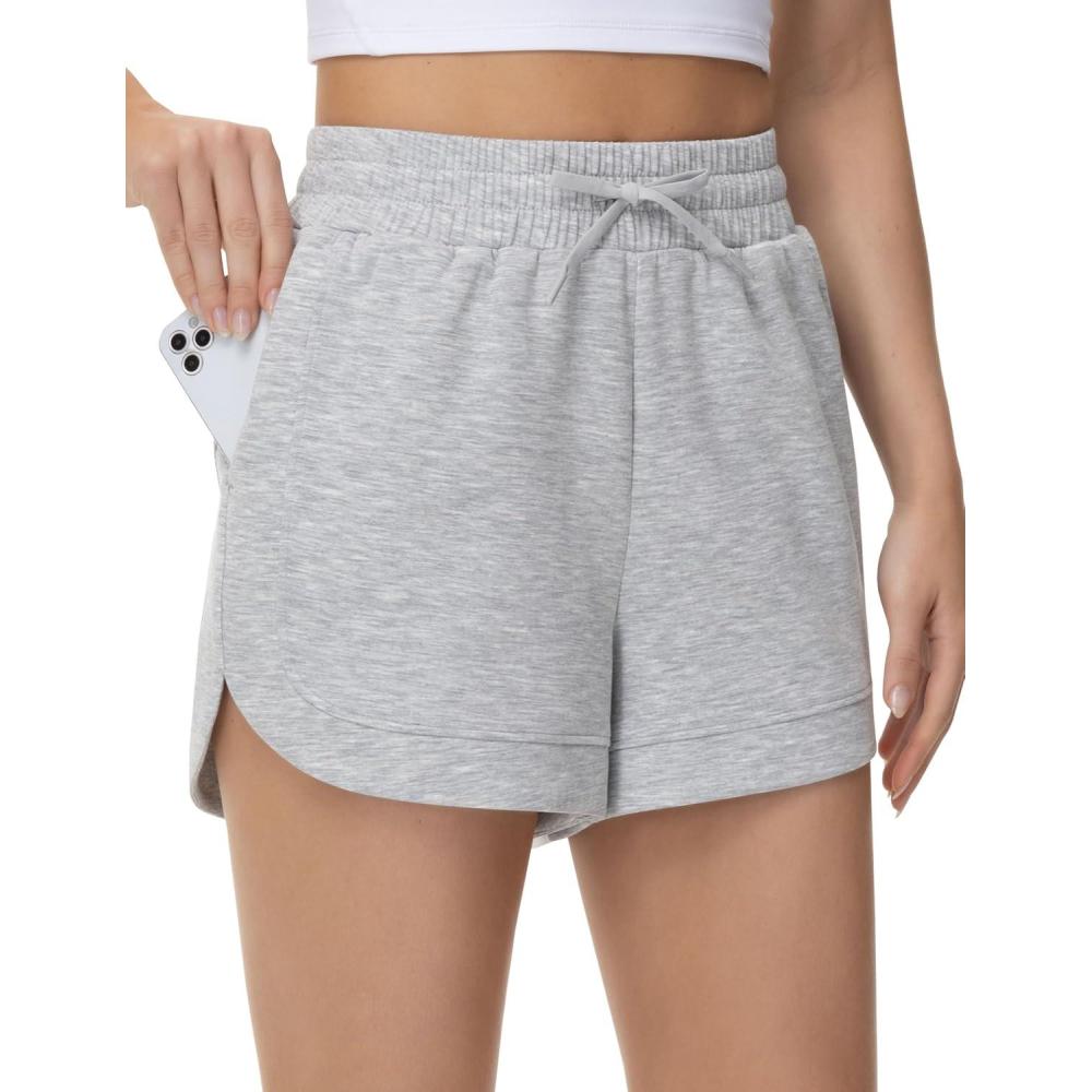 imageTHE GYM PEOPLE Womens Drawstring Sweat Shorts Soft Comfy Dolphin Workout Running Lounge Shorts with PocketsLight Heather Grey