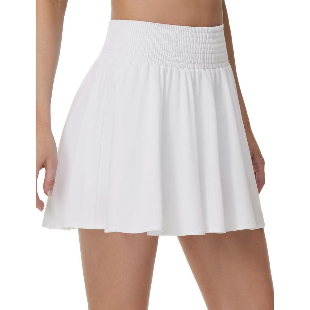 imageTHE GYM PEOPLE Womens Flowy Tennis Skorts High Waisted Pleated Athletic Golf Skirts Builtin Shorts with PocketsOffwhite