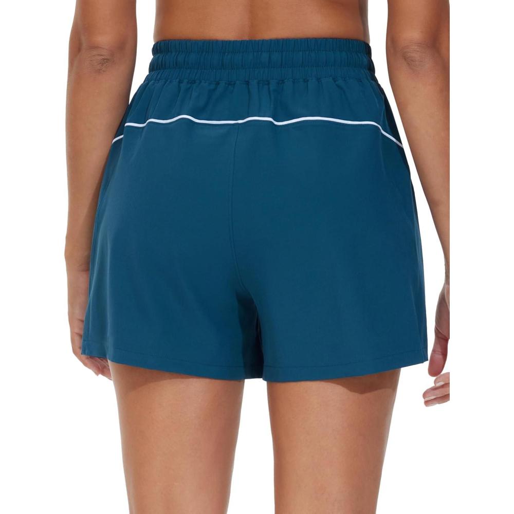 imageTHE GYM PEOPLE Womens High Waist Running Shorts with Pockets Loose Fit Lightweight Workout Yoga Athletic TracksDark Blue Green