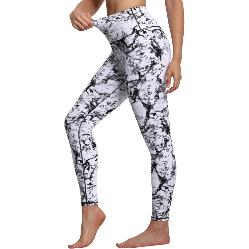 imageTHE GYM PEOPLE Womens High Waist Workout Legging Soft Tummy Control Squat Proof Yoga Running PantsBlackMarble White