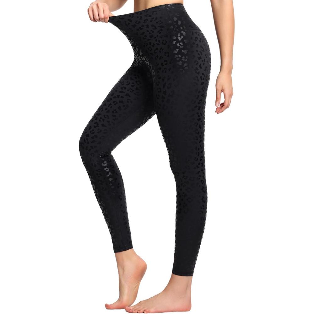 imageTHE GYM PEOPLE Womens High Waist Workout Legging Soft Tummy Control Squat Proof Yoga Running PantsSilverBlack