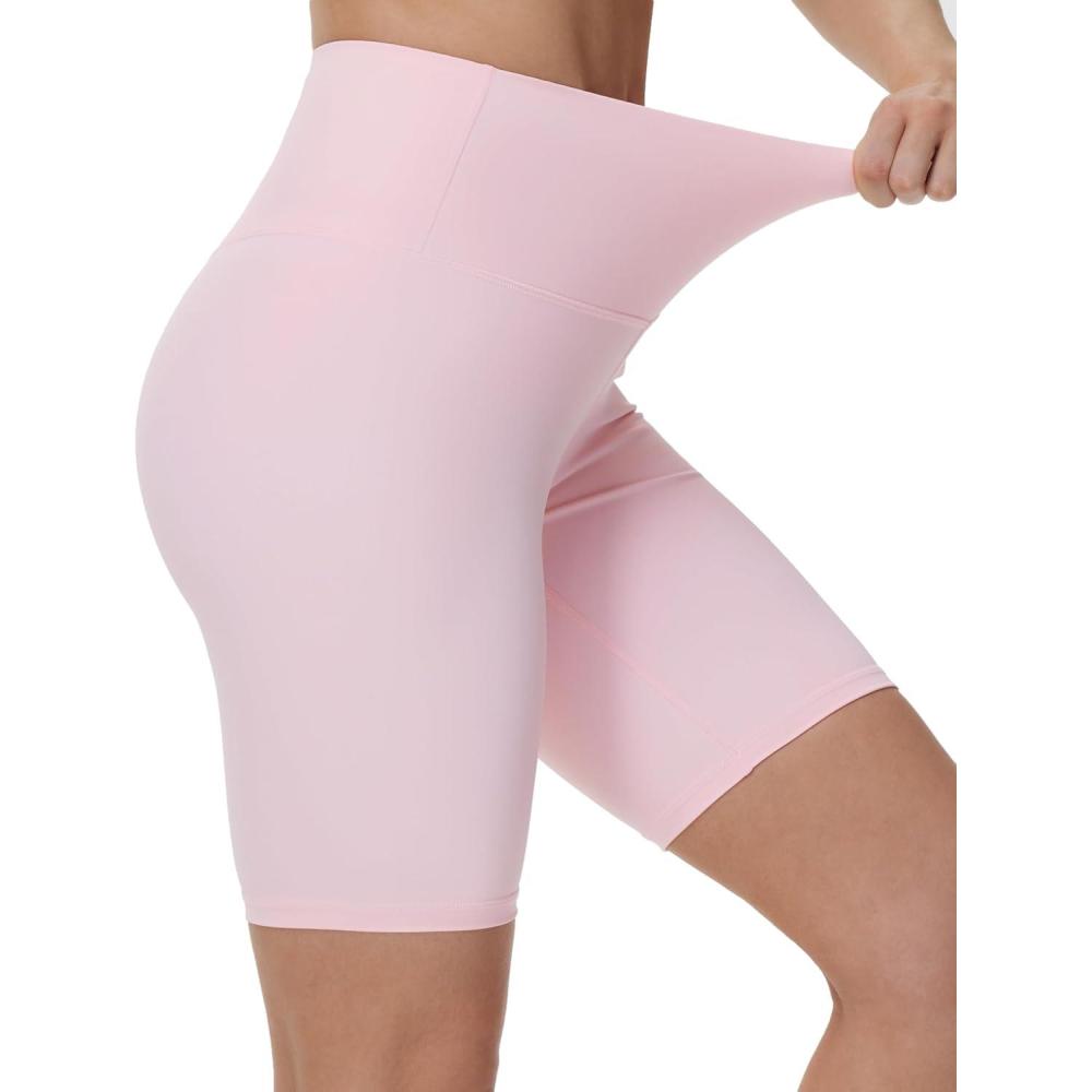 imageTHE GYM PEOPLE Womens High Waist Workout Yoga Shorts Tummy Control Stretchy Biker Running Athletic ShortsLight Pink