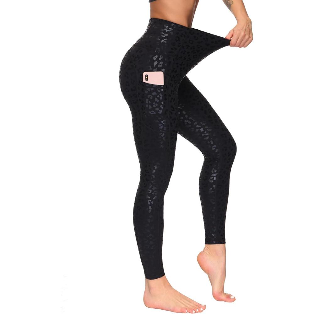 imageTHE GYM PEOPLE Womens High Waist Yoga Pants Soft Tummy Control Athletic Workout Leggings with Deep PocketsBlack Leopard