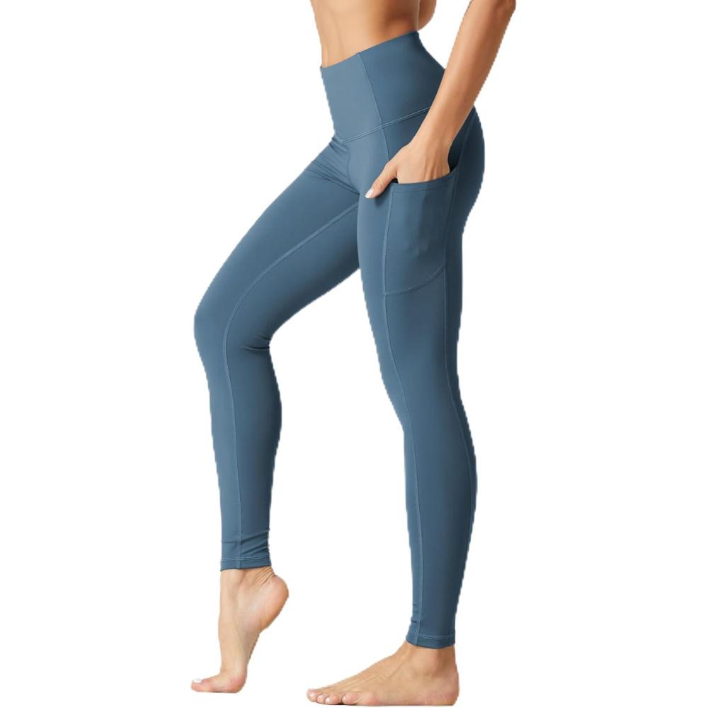 imageTHE GYM PEOPLE Womens High Waist Yoga Pants Soft Tummy Control Athletic Workout Leggings with Deep PocketsGrey Blue