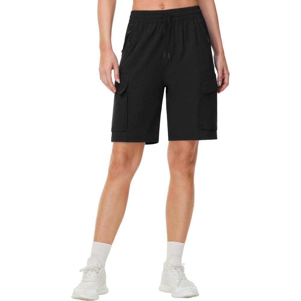 imageTHE GYM PEOPLE Womens Lightweight Quick Dry Golf Hiking Cargo Shorts with Zipper PocketsBlack