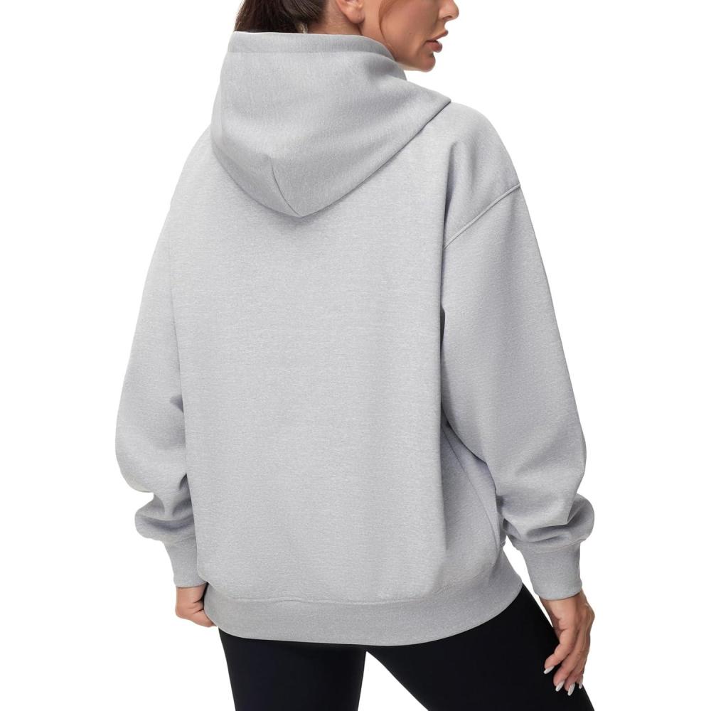 imageTHE GYM PEOPLE Womens Oversized Hoodie Lightweight Soft Drawstring Pullover Sweatshirt with PocketsLight Grey