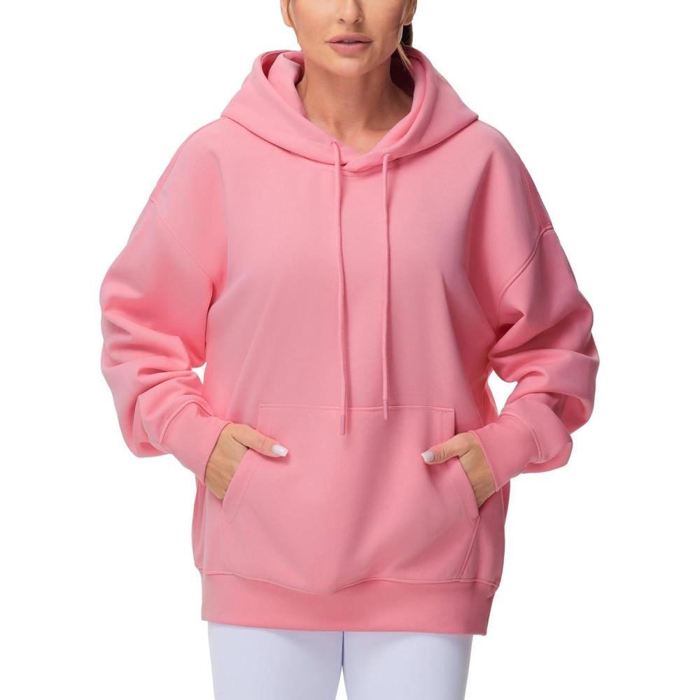 imageTHE GYM PEOPLE Womens Oversized Hoodie Lightweight Soft Drawstring Pullover Sweatshirt with PocketsWatermelon Pink
