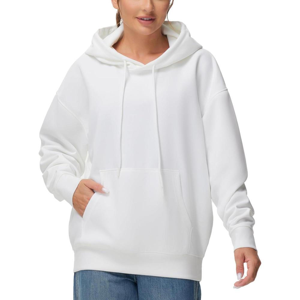 imageTHE GYM PEOPLE Womens Oversized Hoodie Lightweight Soft Drawstring Pullover Sweatshirt with PocketsWhite