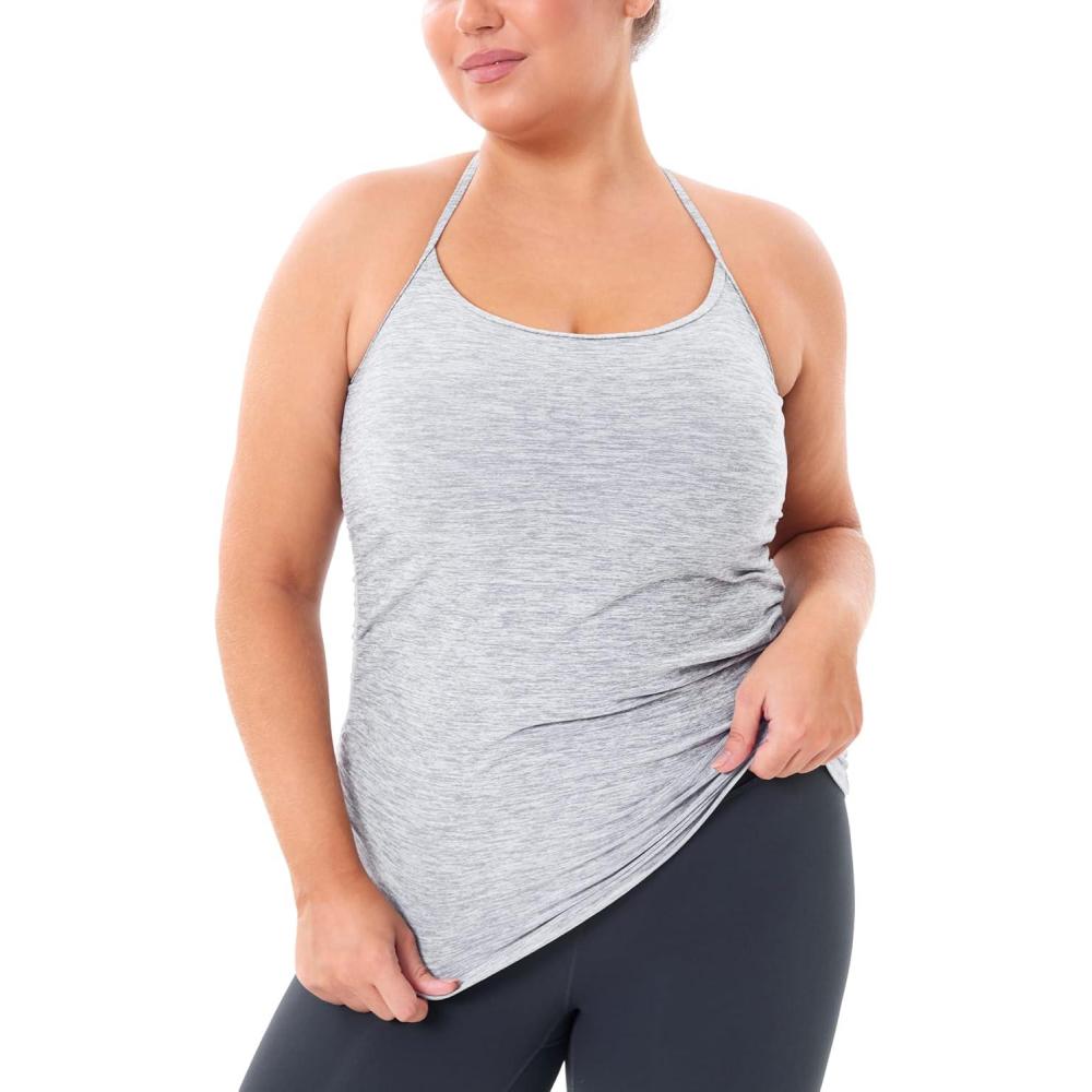 imageTHE GYM PEOPLE Womens Racerback Workout Tank Tops Sleeveless Yoga Athletic Shirts with Built in BraLight Grey Heather