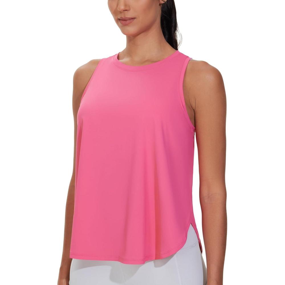 imageTHE GYM PEOPLE Womens Racerback Workout Tank Tops Split Side Loose Fit Sleeveless Yoga Running Shirts with Curved HemBright Pink