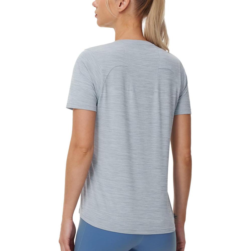 imageTHE GYM PEOPLE Womens Short Sleeve Workout TShirts Stretchy Lightweight Crewneck Athletic Running Lounge Tee TopsHeather Grey