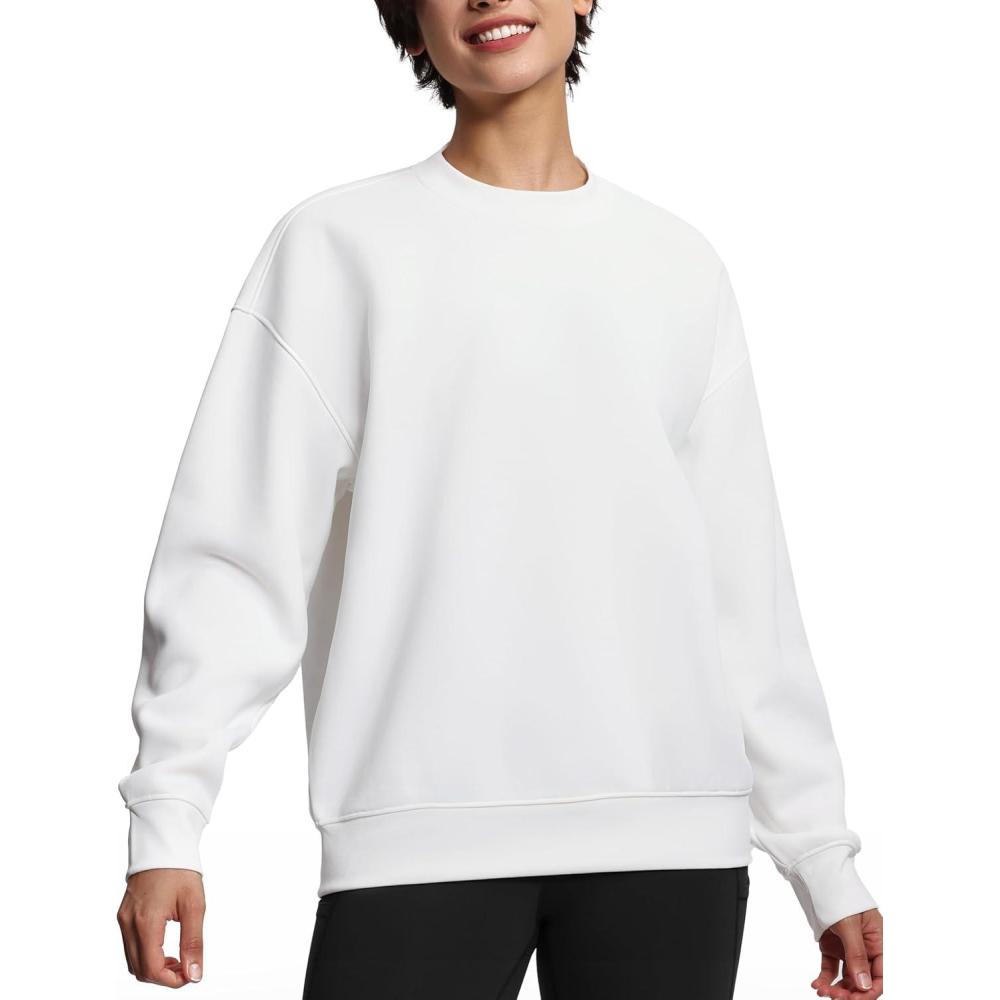 imageTHE GYM PEOPLE Womens Soft Oversized Sweatshirt Crewneck Loose fit Lightweight Pullover TopsWhite