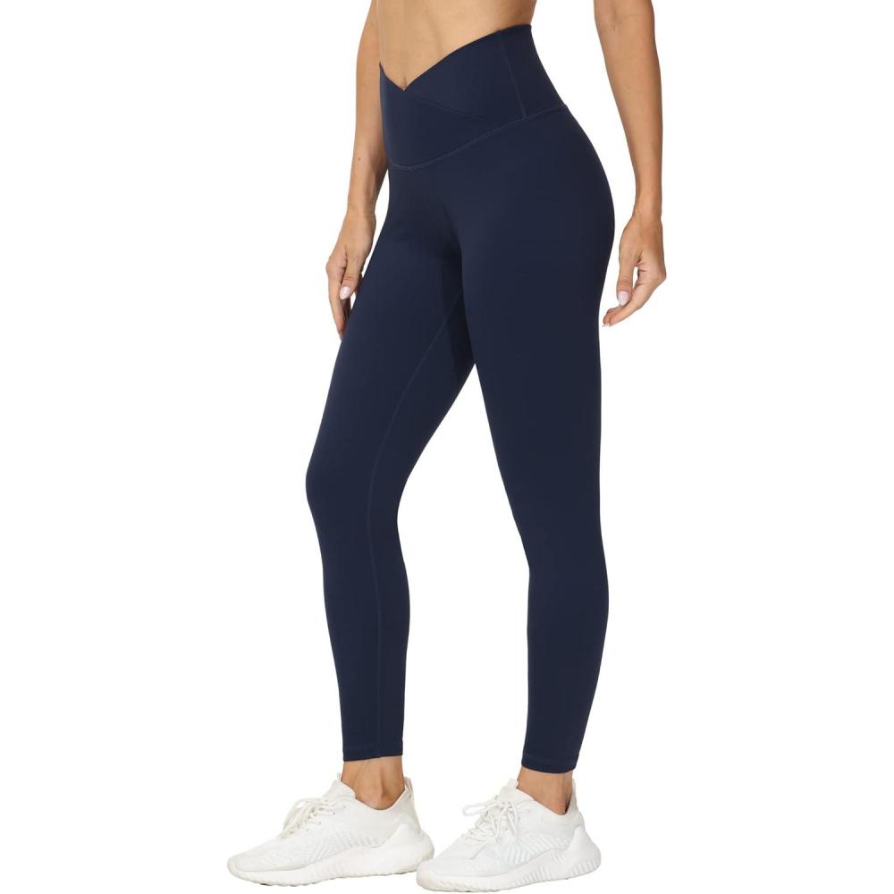 imageTHE GYM PEOPLE Womens V Cross Waist Yoga Leggings with High Waisted Tummy ControlBlue