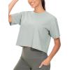 imageTHE GYM PEOPLE 2 Pack Womens Workout Crop Tops Boxy Short Sleeve Athletic Running Basic Cropped TShirtsBlackGrey